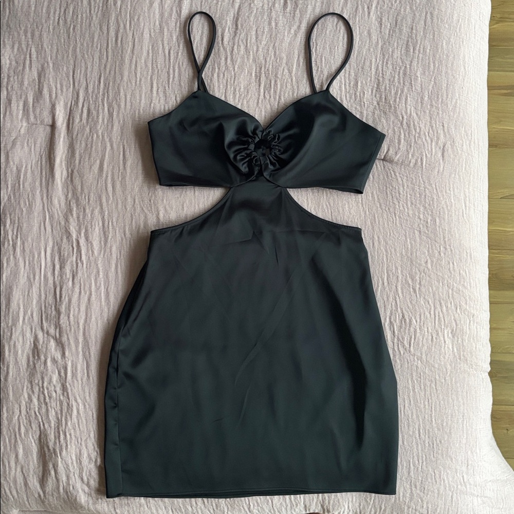 Zara Elegant Black Satin Cutout Dress